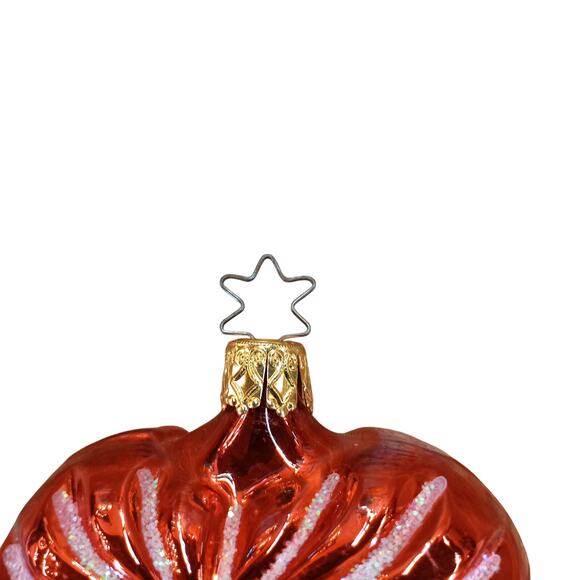 Red Heart w/White Glitter German Blown Glass Christmas Ornament 4.5” VTG - Picture 3 of 5